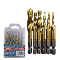 Сверла с метчиком HSS 6 предметов, М 3-М 10, шестигранный хвостовик, "MAXIMUM" MX 15609